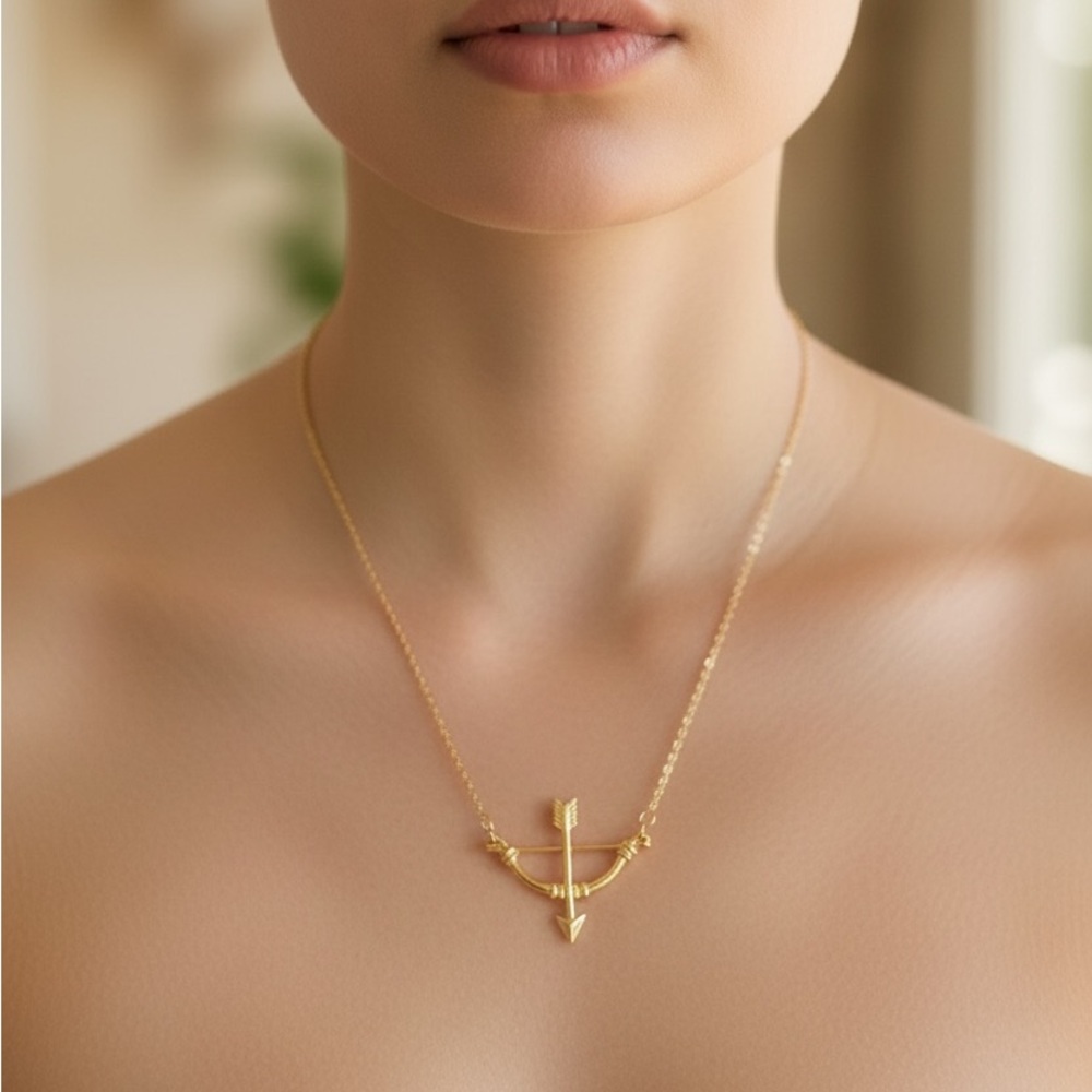 Elegant Gold Bow and Arrow Necklace